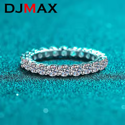 DJMAX 925 Silver Luxury 3mm 0.1ct Moissanite Full Enternity Diamond Engagement Ring For Women 2.2ct 