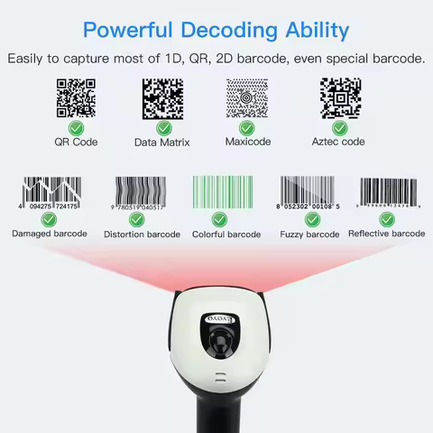 Eyoyo 2.4G Wireless Bluetooth 2D QR Scanner USB Wired Handheld Barcode Scanner