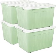 Cetomo 80L x 4 Plastic Storage Box Green Tote Bag Organizing Container with Durable Lid and Secure L