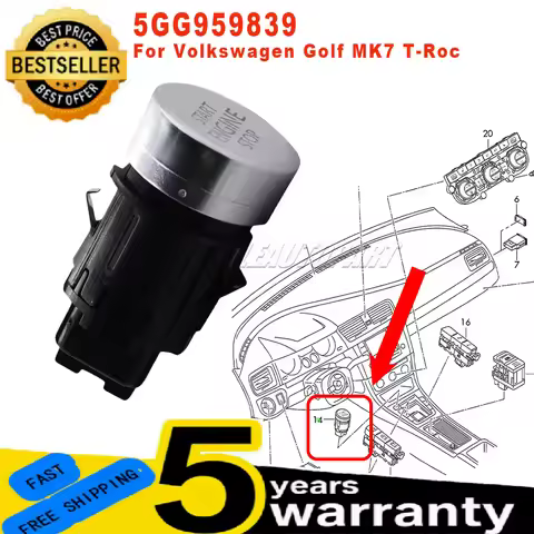 New 5GG959839 For VW Golf MK7 T-Roc 1 Pc Engine Start Stop Button Ignition Switch 4 Pins Black Easy 