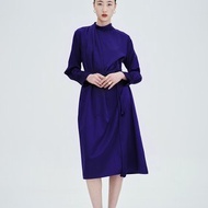 【圓領】新中式復古中國風 真絲長袖連衣裙