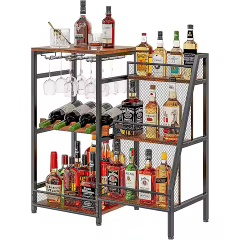 Versatile Liquor Stand for Home Bar, Wine Rack Freestanding Floor, Mini Bar Table for Liquor Whiskey
