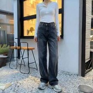 YEAE | Women's American Baddie Streetwear Vintage Distressed Non-Stretch Wide Leg Loose Fit Jeans, A