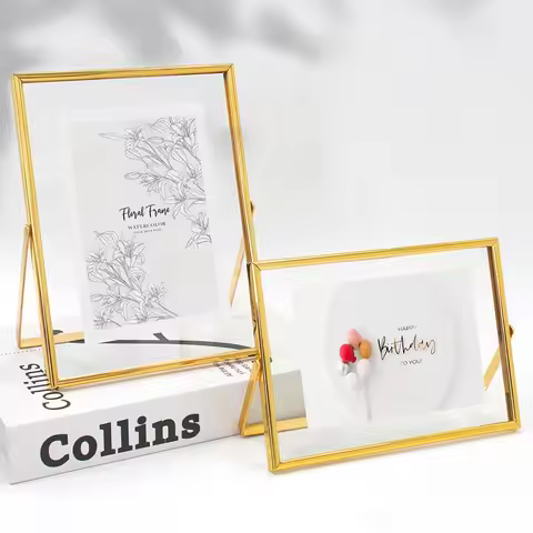 Simple Transparent Metal Photo Frame Dried Flower Display A4 Desktop Glass 4x6 Inches - Rustic Photo