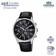 [Aptimos] Festina Timeless Chronograph F20284/4 Black Dial Men Quartz Black Leather Strap Watch