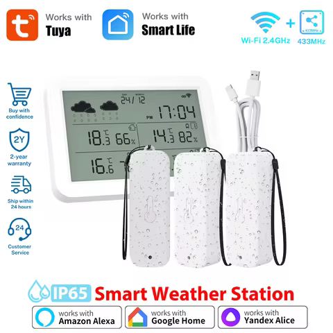 Weather Station Tuya WiFi Digital Thermometer Room Hygrometer RF433 Indoor Outdoor Humidity Temperat