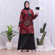 gamis batik kombinasi polos terbaru wanita syari modern s m l xl - new merah m