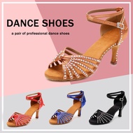 Latin Classic Black Women's Satin Dance Shoes Latin Salsa Ballroom Dance Sneakers Women  Rhinestone