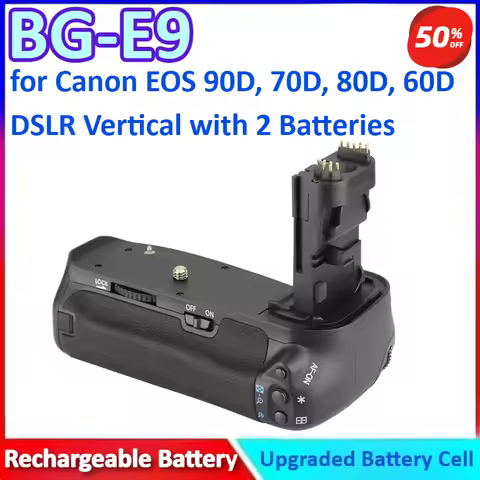 BG-E9 Battery and Grips for Canon EOS 90D, 70D, 80D, 60D DSLR Vertical Shooting Power Grips with 2 B