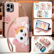 Oppo X9 Ultra/X9 Pro 4G/5G 2026 Cute Cat Lanyard Wallet Case with Card Slots, Compatible with FindX9