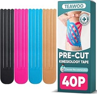 PreCut Kinesiology Tape for Knees, 4 Colors 40 PCS, Knee Tape for Knee Pain Relief, Waterproof, Elas