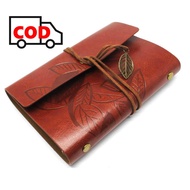 Buku Agenda Catatan Harian Binder Kertas B7 Cover Kulit Desain Retro dengan Tali Hiasan Daun Leaf No