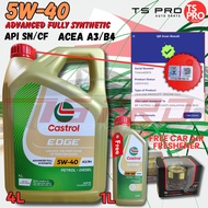 Castrol Edge 5W40 5W-40 Engine Oil (4L) + (1L) + Free TS PRO Mileage Sticker