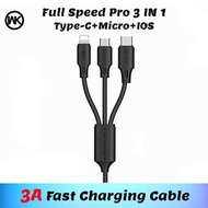 3A Fast Charging Cable Full Speed Pro 3IN1 USB Charging Cable for Type-C+Micro+IOS WDC-103th WK 3A WK WDC-103th 極速一拖三充電線 傳輸線 快充 Lightning 安卓/蘋果TypeC