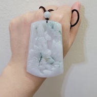 【純翠】天然翡翠 蓮花自在山水觀音牛奶底飄綠花項鍊 佛系生日禮