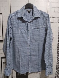 KENNETH COLE 美國品牌100%COTTON白+灰+青色相間小格紋前後車腰身設計休閒長袖襯衫