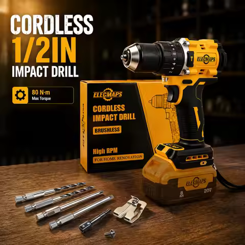 1/2"Cordless Impact Drill, Brushless Motor Power Drill Driver ，1/2" Keyless Chuck,