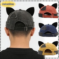 BEBETTKISS Melon Docker Cap, Cute Cat Ears Rolled Cuff Brimless Hat, Unique Hip Hop Adjustable Solid