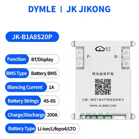 JK-B1A8S20P Smart BMS 200Ah 4S 5S 6S 7S 8S 12V 24V Battery 200A BMS WITH 1A ACTIVE BALANCE bms lifep