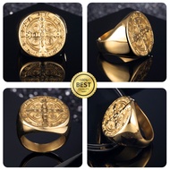 European American St. Benedict Exorcism Cross Exorcism CSBP Titanium Steel Retro Men's Ring Vacuum G