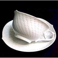 Meissen 🇩🇪 Made In Germany Waves Relief White Embossed Teacup & Saucer