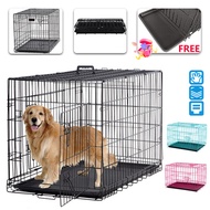 Dog cage Home thickening encryption foldable double door lock pet cage Cat cage Stainless steel wire rabbit cage Small and medium-sized dog with toilet tray separation Large space super load-bearing animal villa easy to disassemble and install for storage