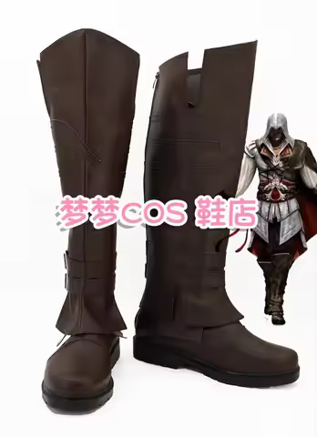 Games Ezio Auditore da Firenze Cosplay Costume Shoes Handmade Faux Leather Boots Shoes