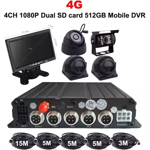 1080P 4 Channel Mobile DVR Dual SD Card 512GB Max 60 Days Recording DVR for Truck Bus Van 4CH 4G GPS