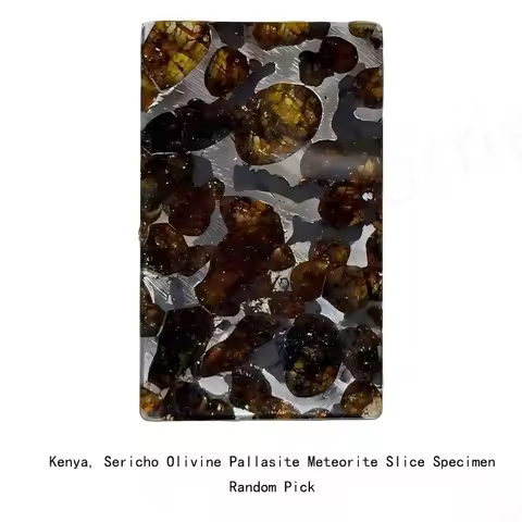 Kenya, Sericho Olivine Pallasite Meteorite Slice Specimen, Anti-Oxidation Glas Patch,Random Pick Rea