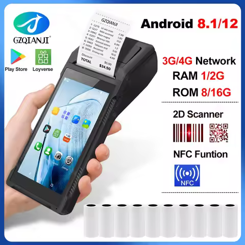 Android 12/ 8.1 Handheld Terminal POS Printer 58mm Thermal Receipt Ticket BT Printing 3G/4G Network 