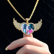 Angel Wings Custom Photo Pendant Necklace For Women Hip Hop Jewelry Personality Name Engraved Pendant Heart Gift