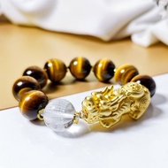 頂級黃金虎眼石 金貔貅 龍戲珠 心經白水晶 招財 手鍊 單品 禮物