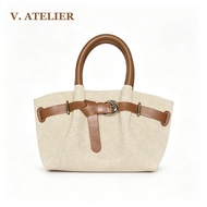 Beg Tangan Wanita Anyaman Rotan — Straw Woven Bucket Bag with Leather Handle & Crossbody Strap, Vaca
