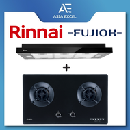 RINNAI RH-S329-PBR 90CM SLIMLINE HOOD WITH TOUCH CONTROL + FUJIOH FH-GS6520 SVGL 2 BURNER GLASS HOB WITH SAFETY DEVICE