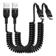 USB C Car Coiled Cable 6FT/3FT Retractable Auto Type C Fast Charging Cord for Samsung Galaxy S25 S24