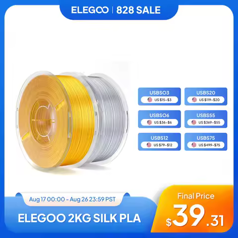 ELEGOO 2KG Silk PLA Filament 1.75mm Shiny 3D Printer Filament for FDM 3D Printers Elegoo PLA for Ele