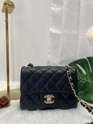 Chanel CC黑金荔枝皮方經典胖子CF17cm