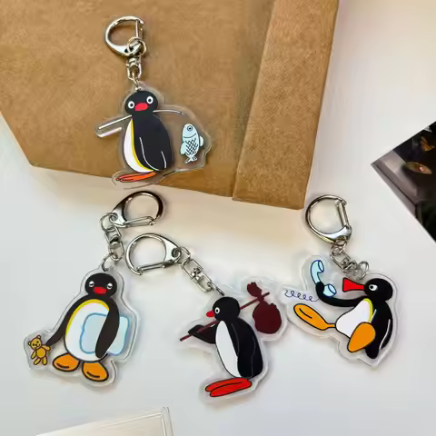 Cute Pingu Penguin Double Sided Acrylic Keychain Multiple Cartoon Expressions Bag Pendant Couple Mat