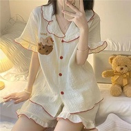 【mou894ff3.my】 纯棉睡衣女夏ins甜美新款可爱小熊开衫荷叶边日系休闲家居服套装ygv 【0508mrjFHic98】