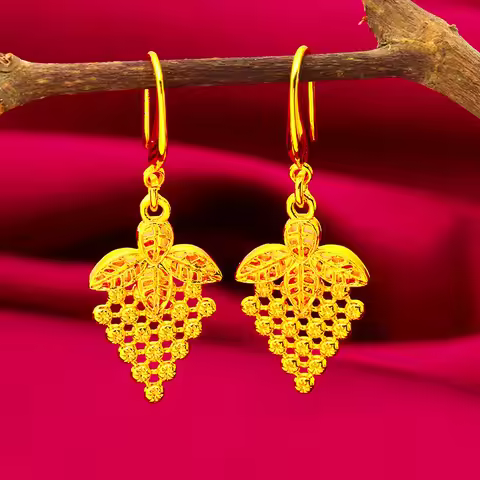 Fashion Grape Gold Earrings For Women 24K Gold AU999 Cute three-dimensional grape cluster earrings d