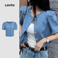 Lovito Casual Button Spring/summer Blouse for Women L143AD623 Lovito Blaus Kasual Butang Musim B Bun