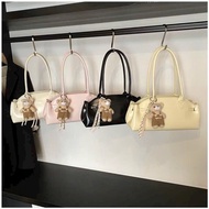 Women's Soft Leather Tote Bag with Teddy Bear - Loose Fit, Korean Style TT75TK.