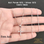 kalung salib asli perak 925 lapis emas putih kalung wanita liontin salib kecil mini silver 925 anti