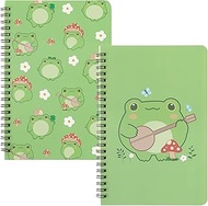L1rabe 2 A5 Frog Spiral Notebooks 100th Day of School Cute Frog Green College Ruled Hardbound Notebo