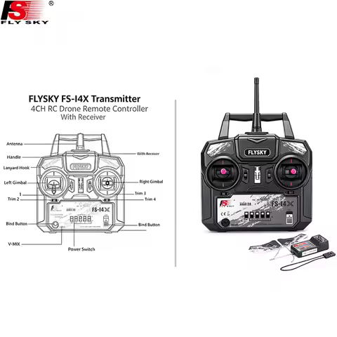 Flysky FS-i4X 2.4G 4CH RC Radio Transmitter FS-A6 Receiver Mode1/Mode2 For RC Plane Helicopter Quadc