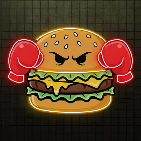 Boxing Burger Neon Sign,Angry Burger Decor,Burger Shop Decor,Funny Fast Food Kitchen Decor,Burger Lo