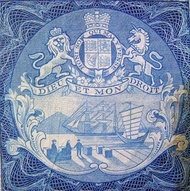 British Hong Kong-1969年英屬香港上海匯豐銀行徽章及中環總行大厦全景50圓(Dollars)鈔票