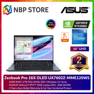 Asus Zenbook Pro 16X OLED UX7602Z-MME120WS 16'' UHD Touch Laptop ( i7-12700H, 16GB, 1TB SSD, RTX3060 6GB, W11, HS )