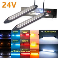 2PCS 24V DRL Truck LED Daytime Running Light Flowing Yellow Turn Signal White DRL Sequential Scan Wa