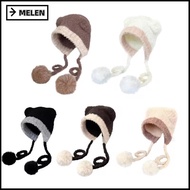 MELEN Beanies Bear Hat, Crochet Wool Ear Protection Hat, Cute Bear Ear Thickened Ladies Cap Women